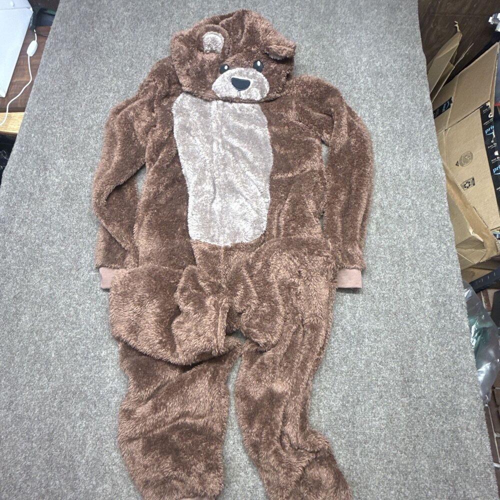 Sz. Med. Adult Unisex Brown One Piece Pajama Halloween Bear Costume Fleece